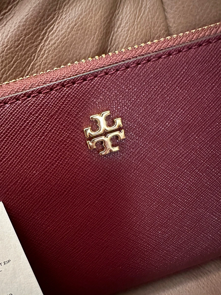 Tory Burch Emerson Wristlet Zip Continental Wallet Claret Burgundy 