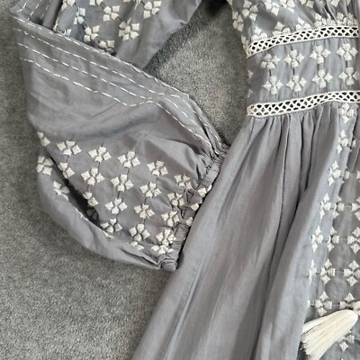 Area Stars Gray Embroidered Tia Dress Women's Large Long Sleeve Tasseled Button | eBay Area Stars Gray Embroidered Tia Dress Women's Large Long Sleeve Tasseled Button | eBay
