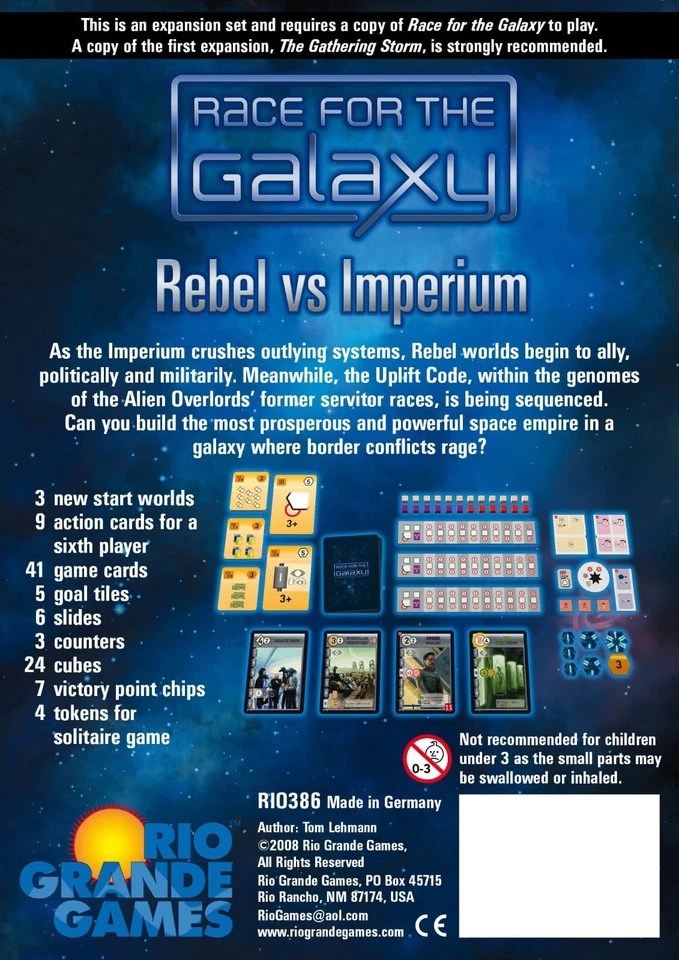 Race For The Galaxy Rebel vs. Imperium Expansion #2 Rio Grande Games Tom Lehmann - Image 2 of 2