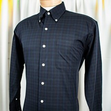 NAUTICA New Navy Blue Green Blue Plaid Checks Cotton Men Shirt Size 15.5