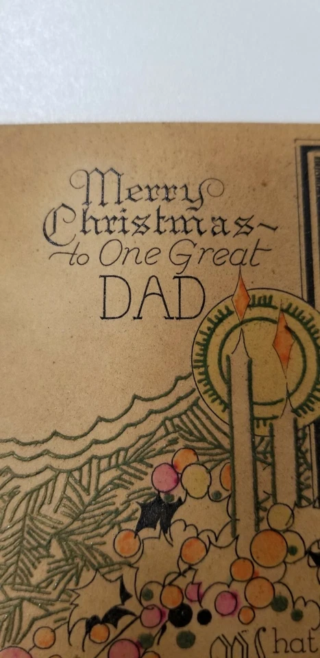 Cartão de Natal antigo vintage para pai pai não usado início dos anos 1900 novo em folha - Imagem 3 de 4