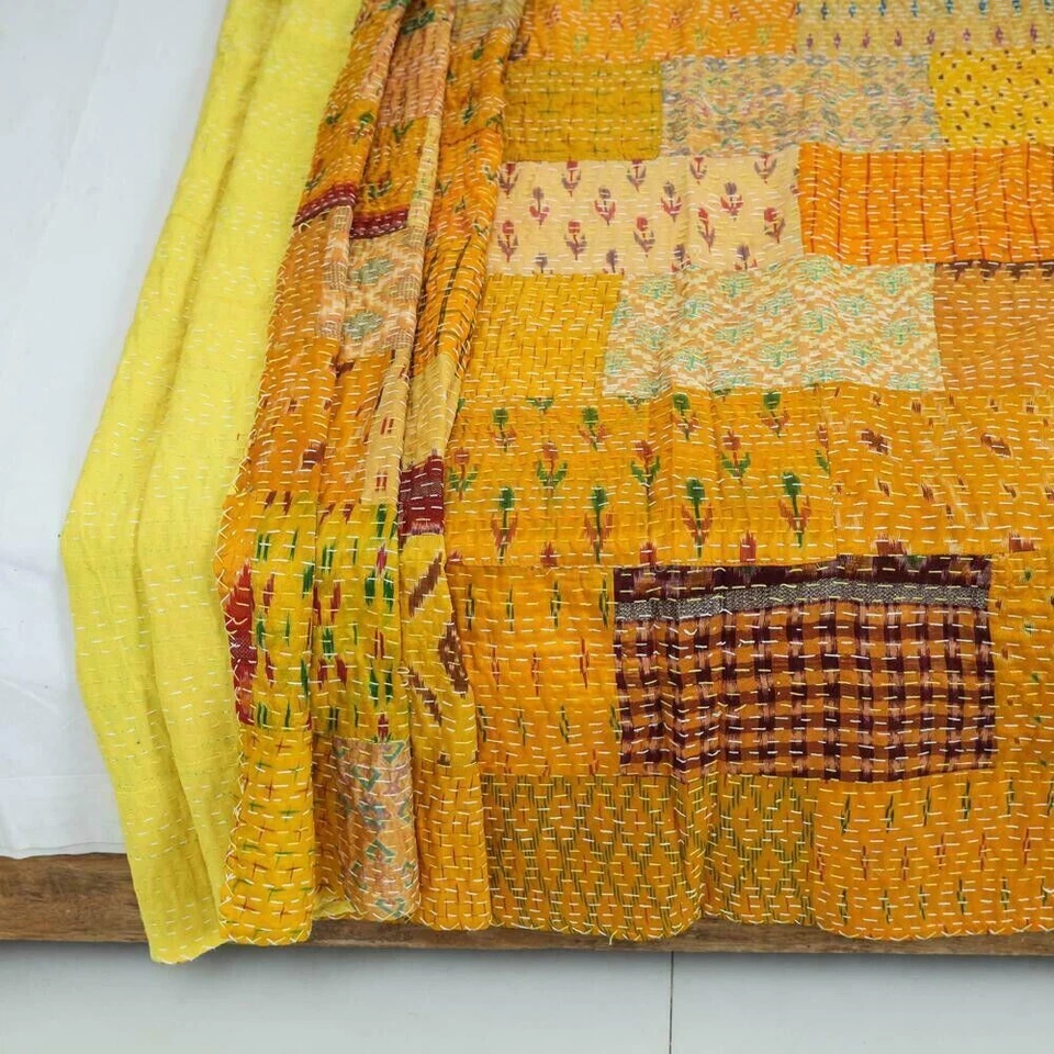 Colcha Kantha hecha a mano india multicolor retazos colcha manta de seda tiro Foto 2 de 4