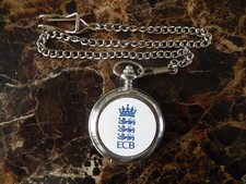 ENGLAND CRICKET CHROME POCKET WATCH WITH CHAIN