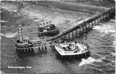 Scheveningen, Pier Stamped RPPC Real Photo Postcard People on the Pier On Water
