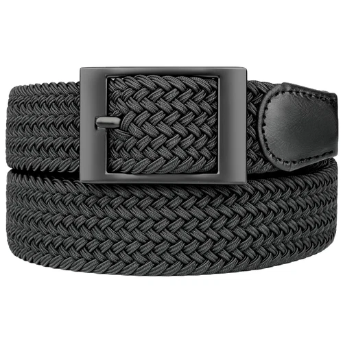 Plus Size Men Stretch Belt 110cm To 180cm Black Elastic Woven Belt Square Buckle