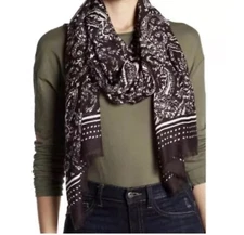 Rebecca Minkoff Brown Paisley Fringe Scarf One Size New