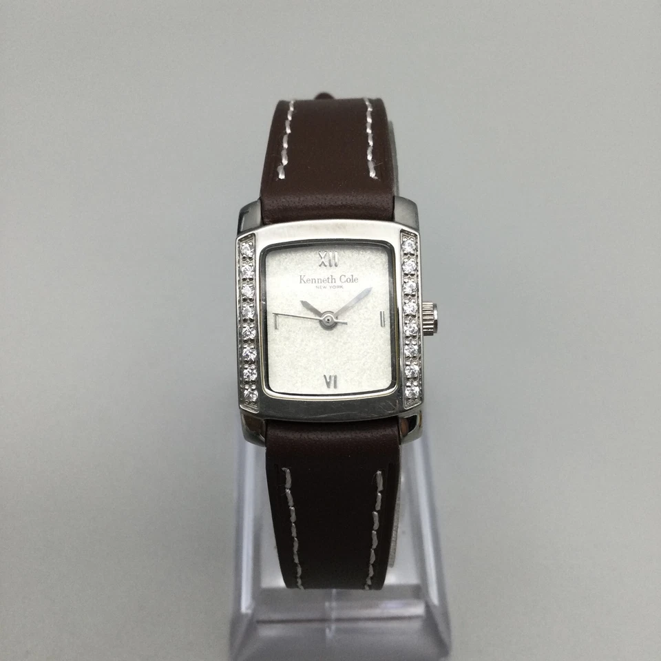 Kenneth Cole Tank Watch Women 19mm Crystal Silver Tone Leather Band New Battery - Image 2 of 4
