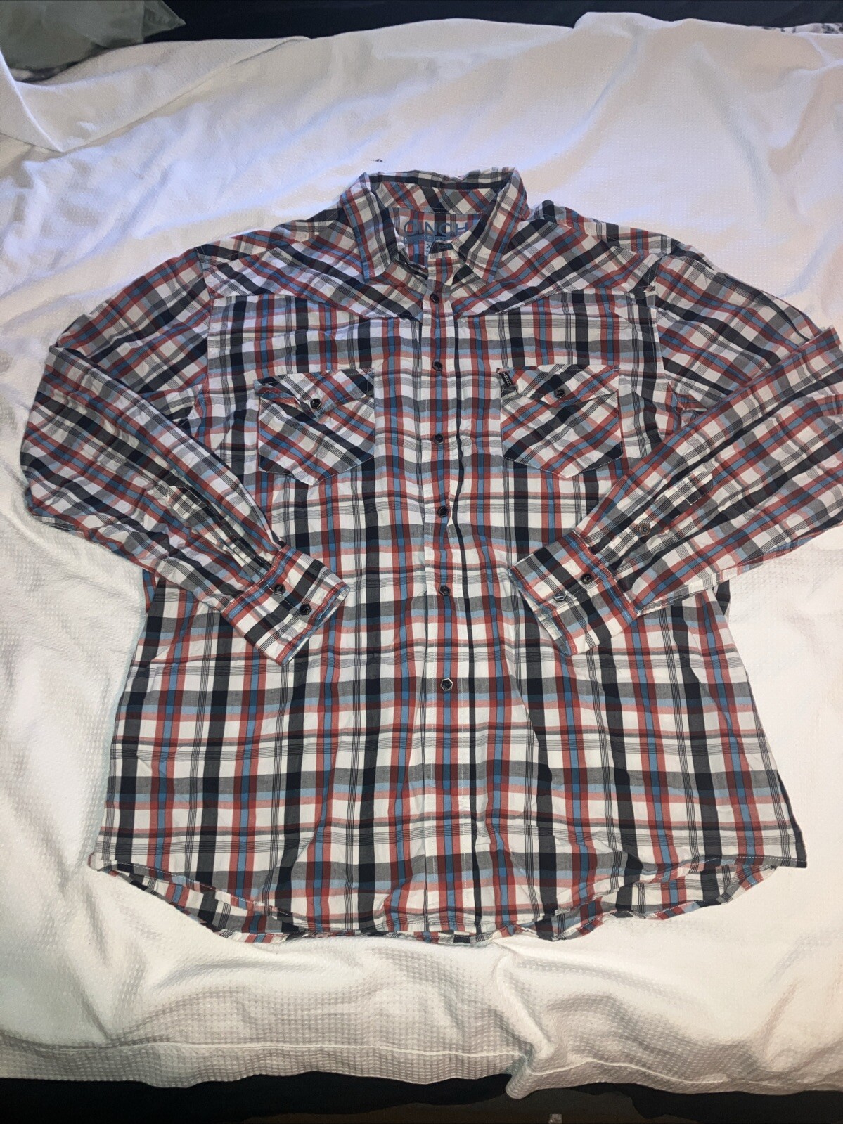 Cinch Mens XXL Modern Fit Plaid Long Sleeve Pearl Snap Western Shirt Cowboy Red