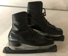 Vintage All Pro Leather Ice Skates Men  s Size 6 Black Lace Up Figure Skates-Used