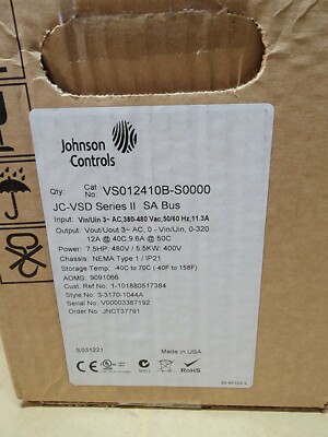 *BRAND NEW* Johnson Controls VFD VS012410B-S0000 Variable Speed Drive 7.5 HP 480