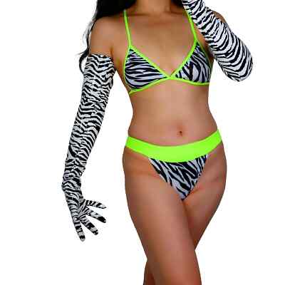 Latex Zebra GLOVES Shiny Wetlook Animal Skin Print Faux Patent Leather Cosplay