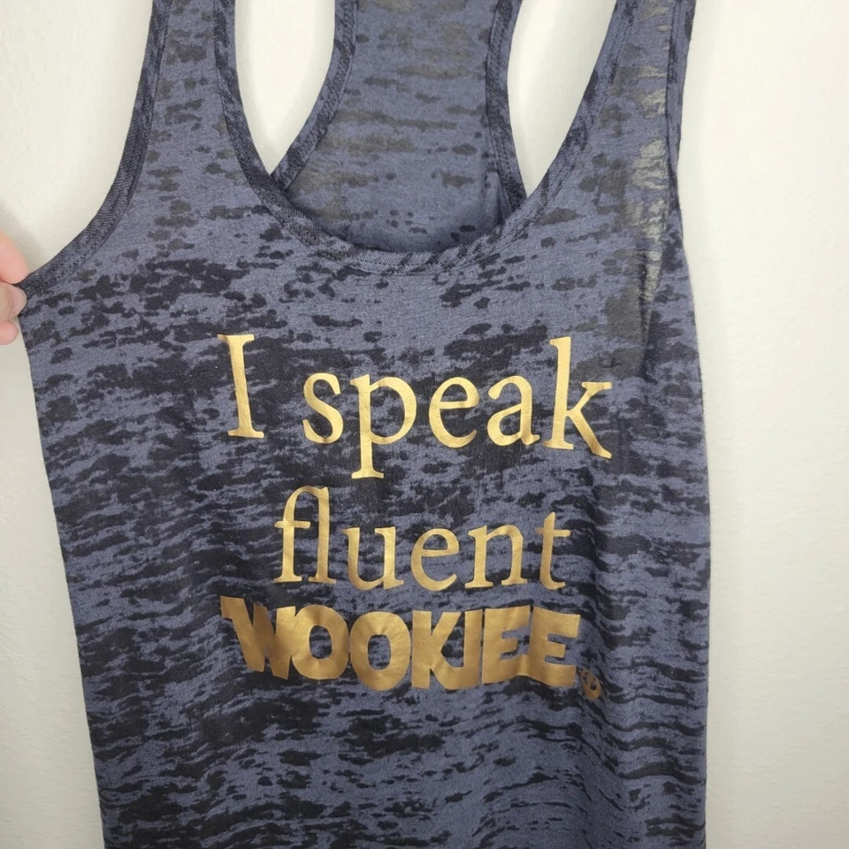Camiseta sin mangas inspirada en Star Wars "I Speak Fluent Wookie" Racerback Burnout M #3264 Foto 4 de 4