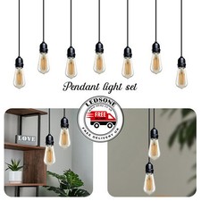 Image of IP65 Rainproof E27 Pendant Light Black Metal Lamp Holder 95/195cm Cable