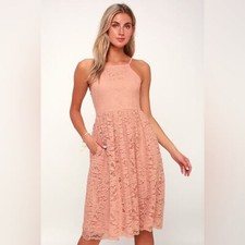Lulu’s Kinzie Blush Pink Lace Midi Dress NWT Party Size Large L