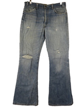 VTG 70s Levis Orange Tab Jean Flared 34x30.5 Whiskers Bell Bottoms Distress 646