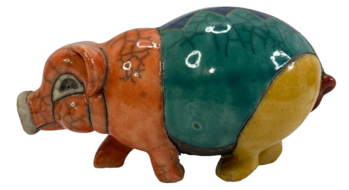 Authentic VTG Fenix Raku Pottery Pig Figurine Hand Made in South Africa RARE