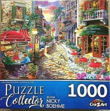 Late Afternoon In Italy COMP 1000 pc puzzle Shops Stone Walkway Awnings Tables