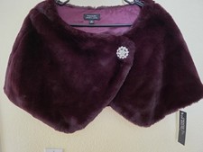 Tahari ASL Faux Fur Cape Capelet Shrug Wine Size M New