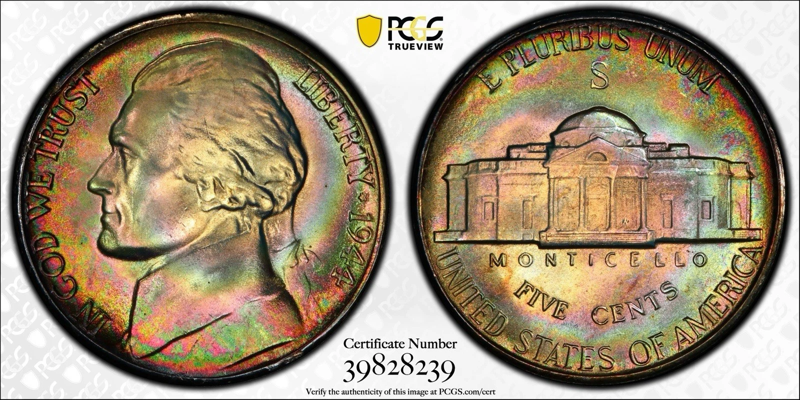 Finest Known 1944-S PCGS MS68+ Jefferson War Nickel Registry Pop 1/0 Toned