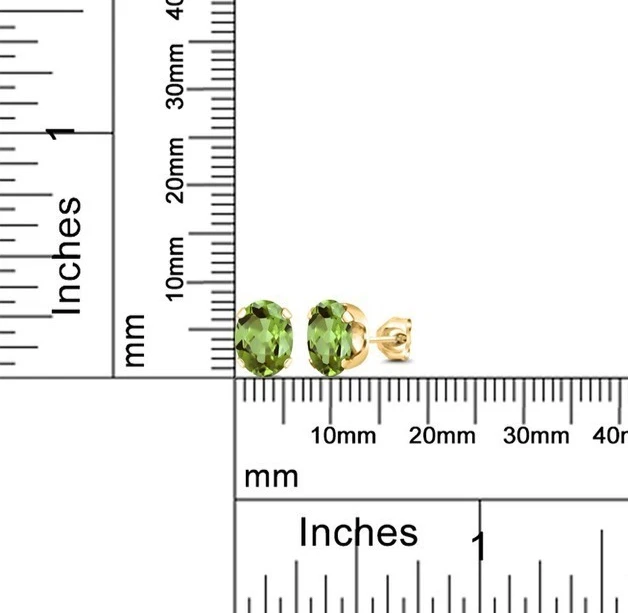 925 Yellow Gold Plated Silver 2.80 Ct Oval Green Peridot Women's Stud Earrings - Image 3 of 4