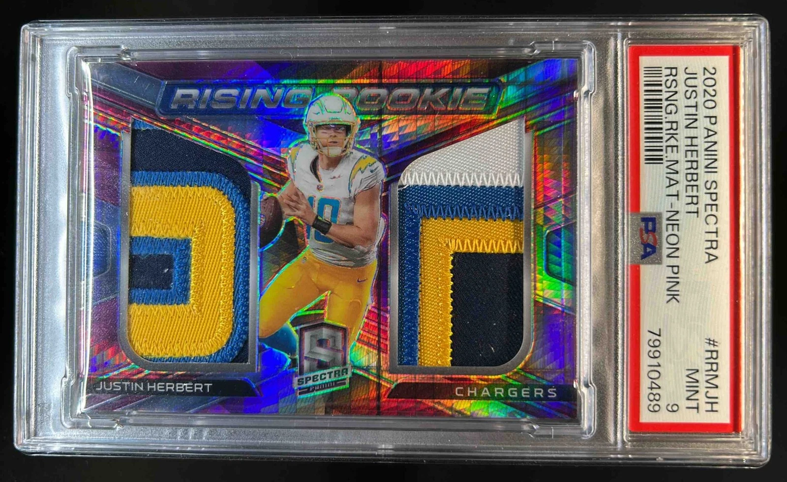Justin Herbert Panini Spectra Rising Rookie Materials #RRMJH Neon Pink