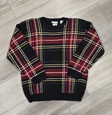 Vintage Gap Kids Hand Knit Black Tartan Sweat...