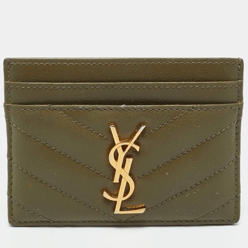 Saint Laurent Cassandre Green Matelasse Leather Card Holder