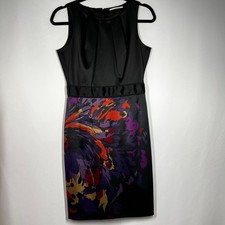 Tahari Black Floral Print Sleeveless Dress Career Party Cocktail Size 2-4