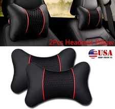 2Pcs For Car Auto Seat Pu Leather Pillows Headrest Neck Rest Cushion Support USA