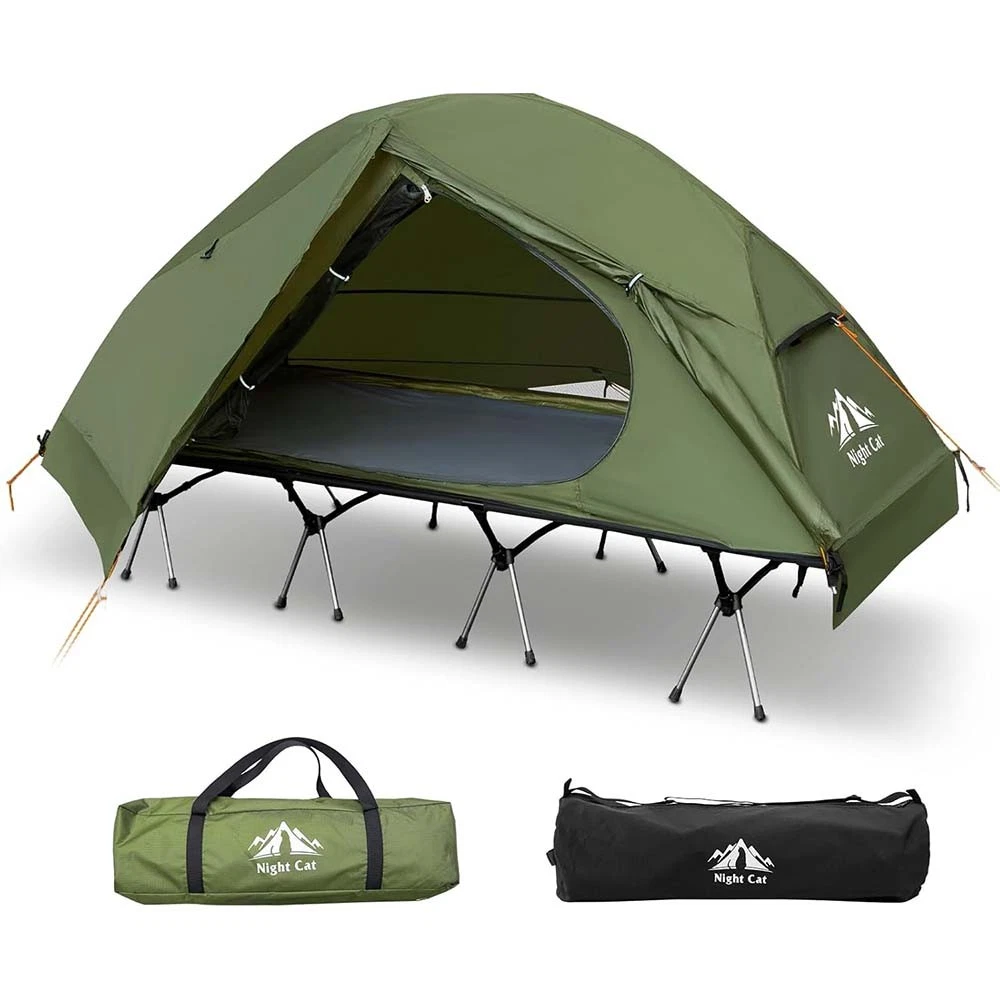 Outdoor 1-Person Camping Tent Cot Compact Elevated Tent Set With Rain Cover