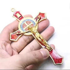 St Benedict Crucifix Red Crucifix Wall Cross Catholic Decor, Medalla San Benito