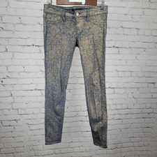 Level 99 Janice Ultra Skinny Blue Metallic Jeggings USA Made Size 25 (27x29)