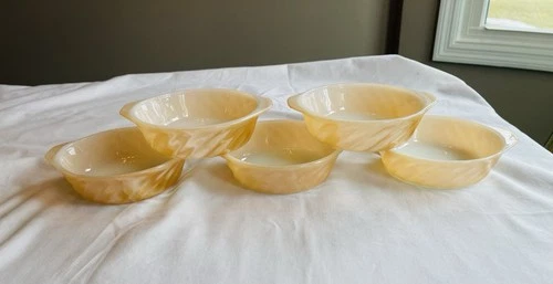 Fire King Peach Luster Oven Ware Swirl Soup Bowls Set of 5