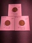(3) Lincoln wheat cent pennys, 1941-S all VF