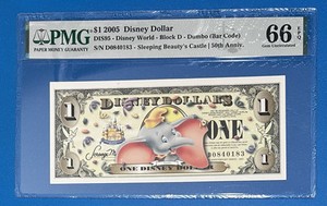 2005 $1 Disney Dollar Dumbo (Bar Code) PMG 66 EPQ (DIS95)