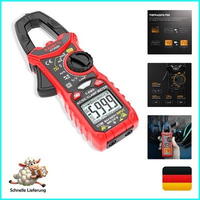 Kaiweets HT206D Stromzange Zangenmultimeter AC/DC Strom bis 600A True-RMS 600...