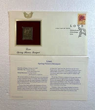 22kt Gold Plated Replica Stamp Collectible LOVE Spring Flower Bouquet Feb 2005