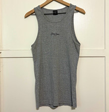 Vintage Y2K Sean John Tank Top Large Gray Ribbed Logo Made in USA 100% Cotton