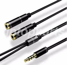 3.5mm AUX Audio Mic Splitter Cable Earphone Headphone Adapter 1 Male to 2 Female