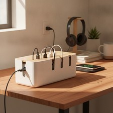 Cable Management Box by , 12x5x4.5 inches, Wood Lid, Wire Organizer for Desk ...