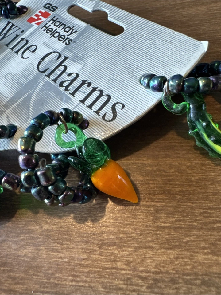 De colección *limitado *Juego de 6 dijes vegetales de copa de vino de cristal con cuentas de alambre Foto 4 de 4