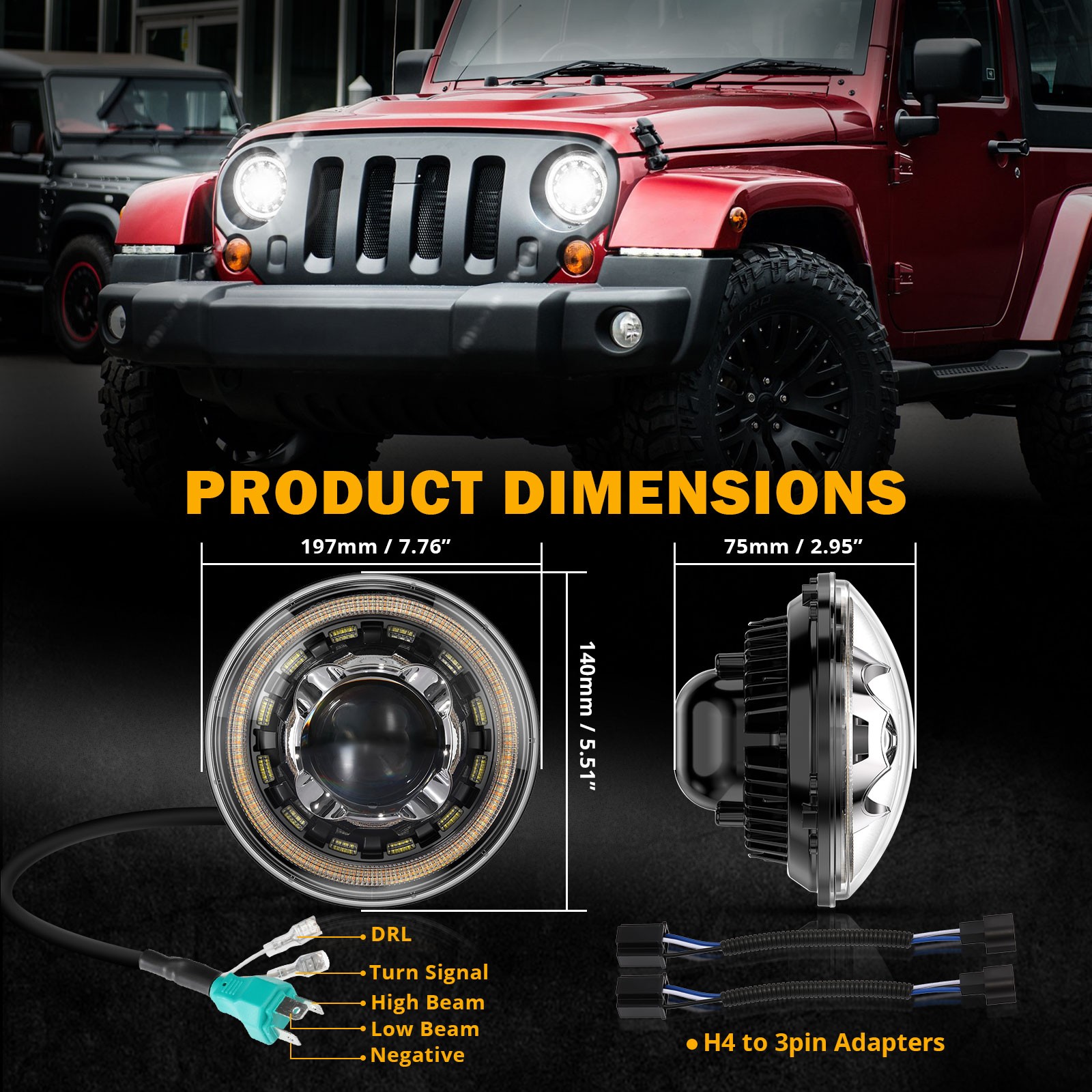 Auxbeam 7" INCH Round LED Headlight Hi/Lo Beam DRL For Jeep Wrangler JK LJ TJ CJ thumbnail 6