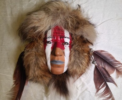 Stunning Native American Indian Style Warrior Spirit Mask Wall Art Real Fur