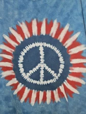 Patriotic Peace Sign Liquid Blue 2015 Large Mens Blue TieDyed Graphic Logo Tee 