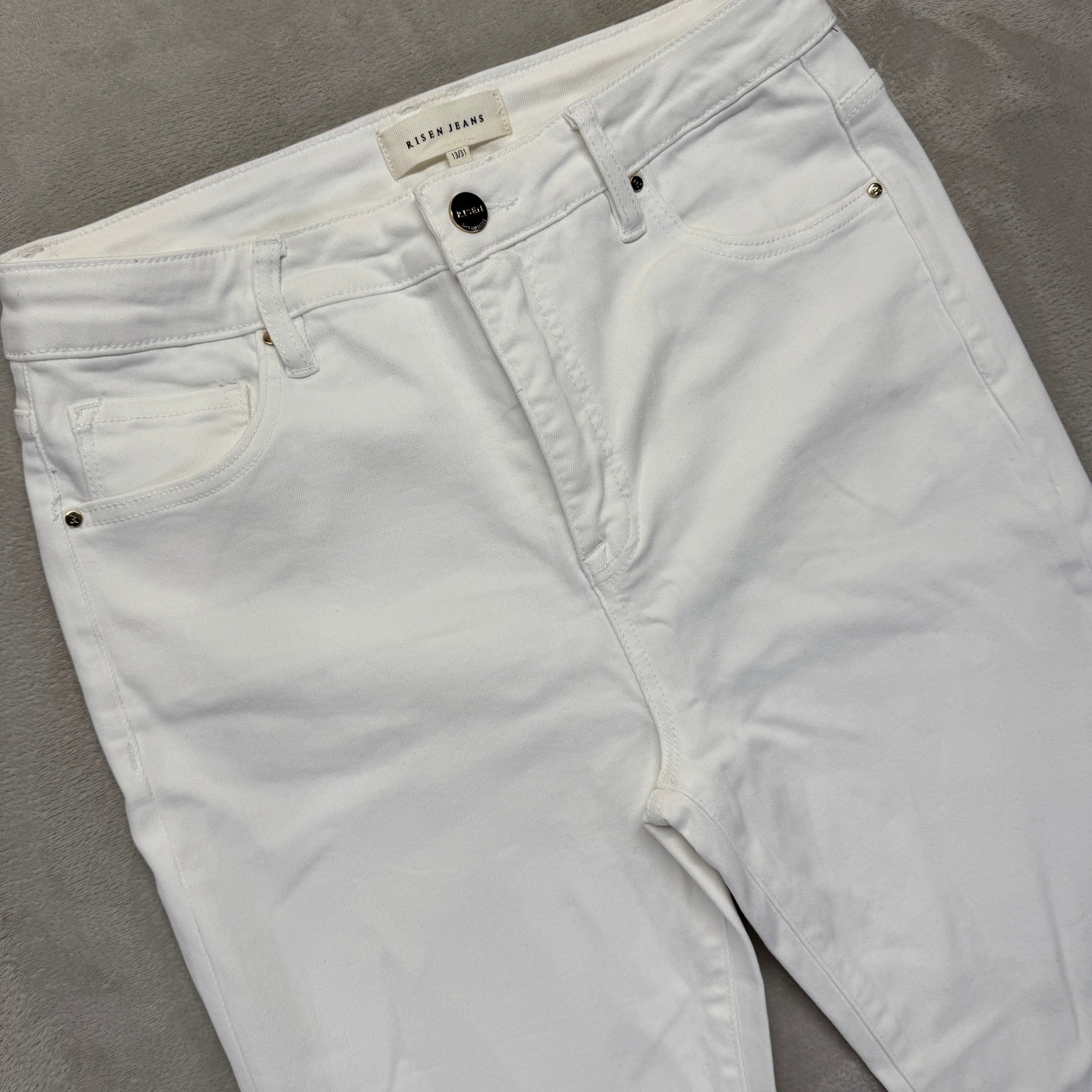 Womens 13/31 Flare Leg Frayed Hem High Waist Pure White Deni