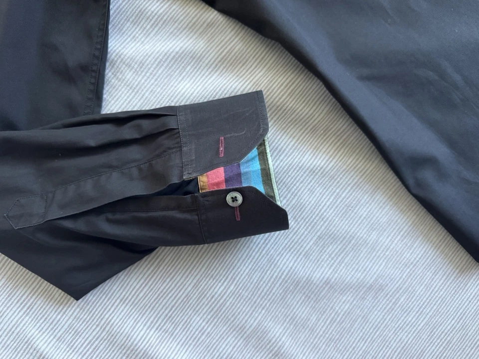 Paul Smith size 16 (41) long sleeve formal shirt black Italy cotton stripes - image 3 of 4