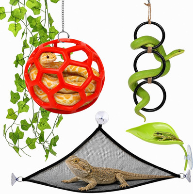 7-in-1 snake enclosure accessories,enrichment : Climbing Rings, Climbing Ball wi