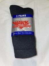 3 Pair Hawk Diabetic Crew Socks. Mens Size 9-11 Loose Fit Top Black