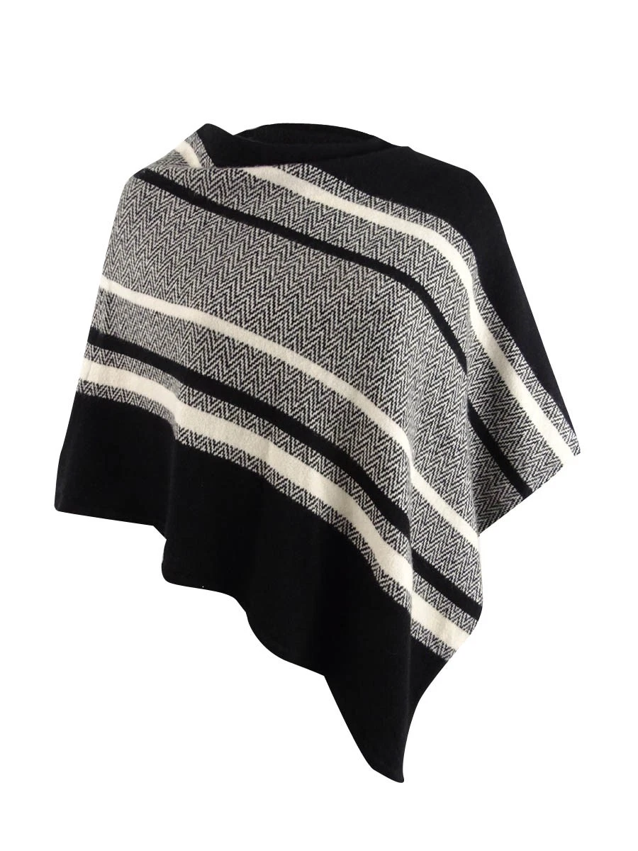 Charter Club Women's Cashmere Chevron Striped Poncho (OS, Black Combo)