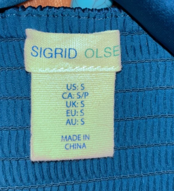 Sigrid Olsen Halter Neck Crop Satin Top Midnight Blue SMALL Smocked Turq Beads - Image 3 of 4